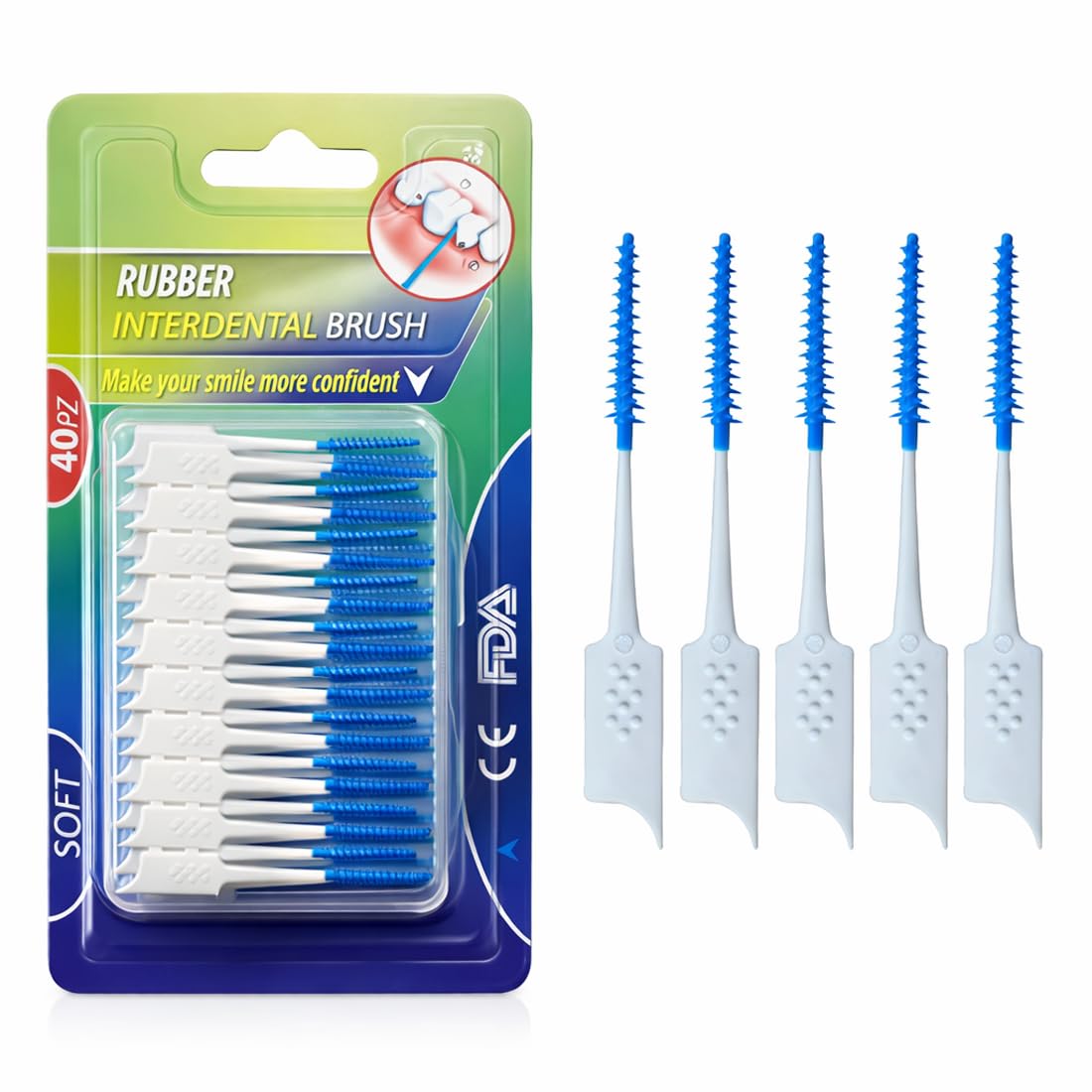Boulton Interdental Brushes – Pack of 40 | Wire-Free Interdental Sticks for Teeth Clean Oral Hygiene Tooth Floss | Silicone Dental Picks Toothpick Toothbrushes Teeth Brushes (Blue - 1.0mm to 1.5mm)
