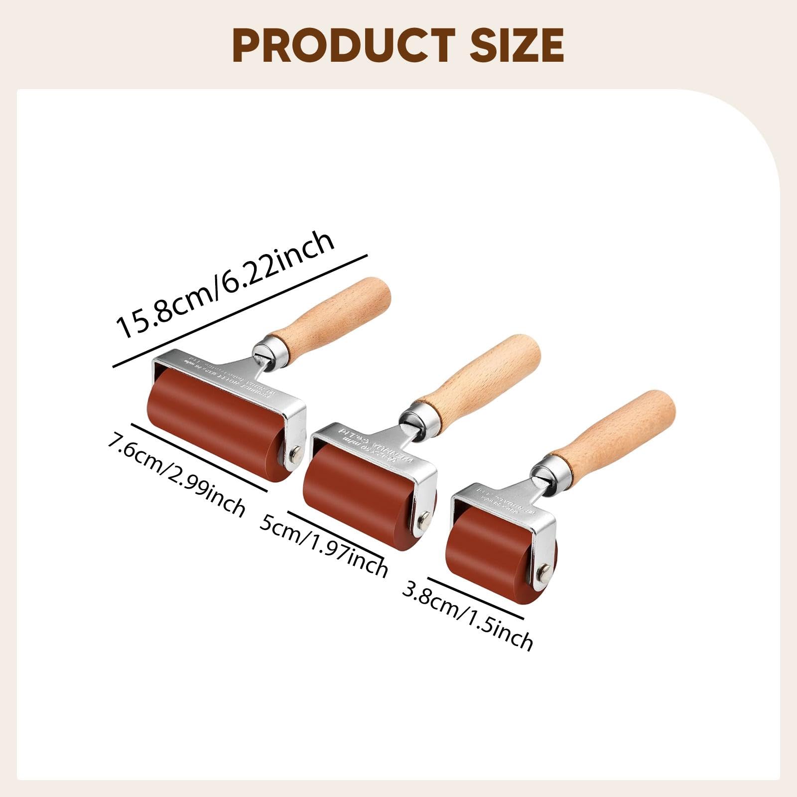 3 Pezzi Brayer Roller Strumento Olio Pittura Applicatore Inchiostro Rullo Gomma Manico Legno Adatto per Stampa Artistica Scrapbooking Decorazione Casa