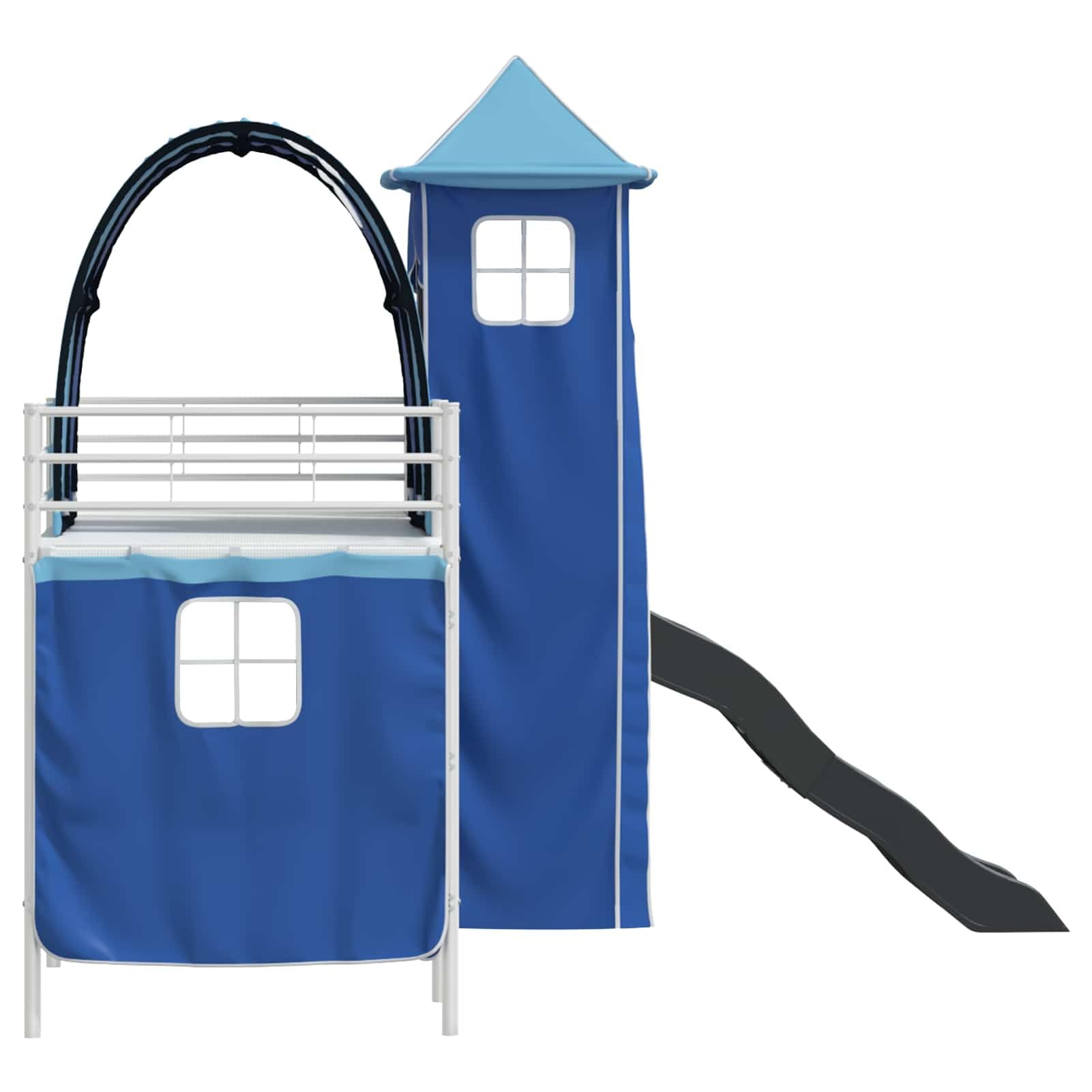 Homgoday Hochbett mit Rutsche und Vorhang, Metallrahmen, blau-schwarz, für Kinderzimmer - Hochbett Turm Hochbett Model42020899