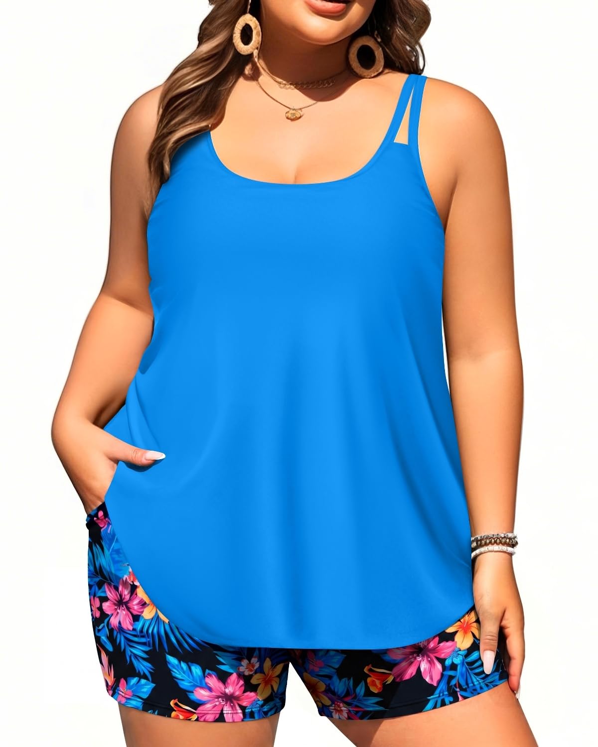 Women Plus Size Tankini Swimsuits Two Piece Flowy Bathing Suit with Short