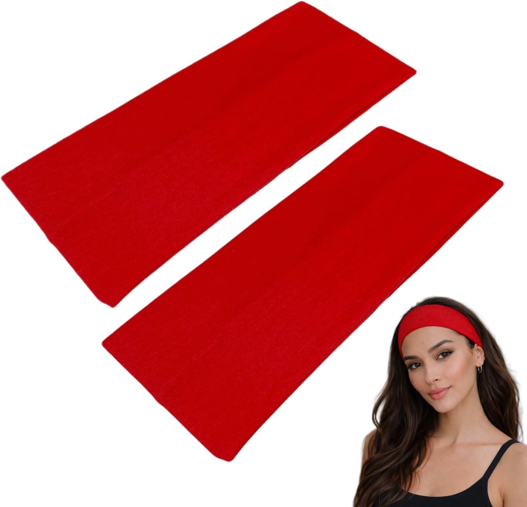 9cm Wide Headbands 2 Pack Soft Head Band Plain Stretchy Unisex Kylie headband Bandeau Headbands for Women & Men Gym Yoga Hair Band (Red)