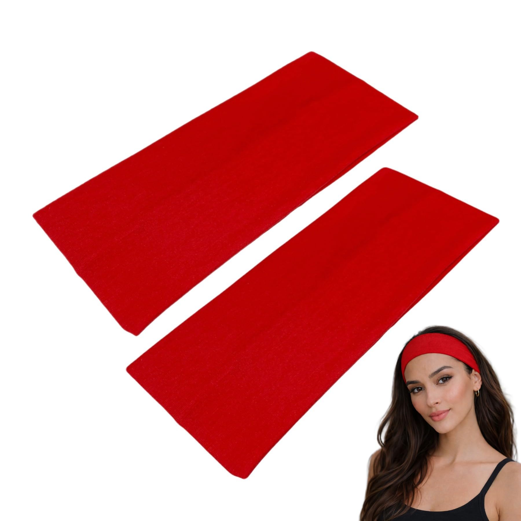 WESTEND CHOICE 9cm Wide Headbands 2 Pack Soft Head Band Plain Stretchy Unisex Kylie headband Bandeau Headbands for Women & Men Gym Yoga Hair Band (Red)