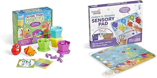 hand2mind Grab That Monster - Juego de actividades motoras finas + almohadilla sensorial de colores y formas