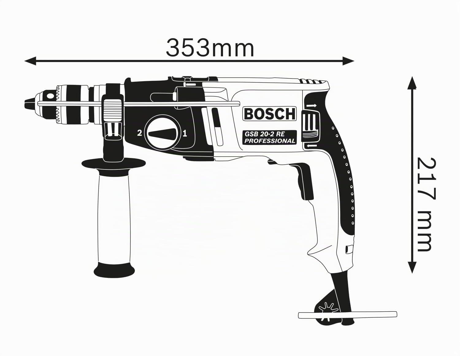 Bosch Professional perceuse à percussion GSB 20-2 (puissance 850 W, régime à vide 3 000 tr/min, avec butée de profondeur, mandrin automatique, poignée auxiliaire, L-Case)