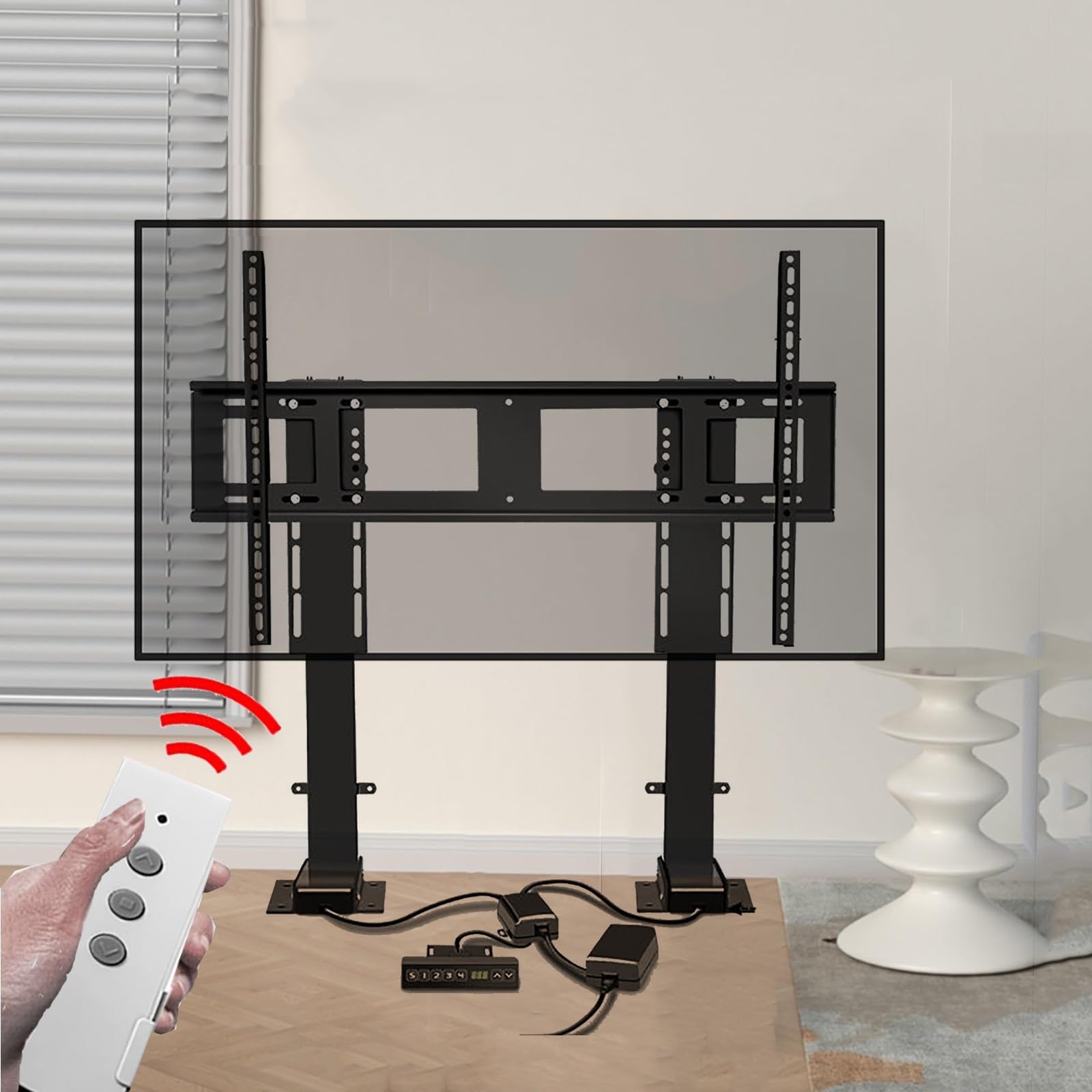 Supporto TV Elettrico - Supporto da Pavimento per TV LCD, Supporto TV telescopico con Sollevamento Automatico, con Telecomando e Funzione di Memoria, per TV da 55 a,55-100inch TV