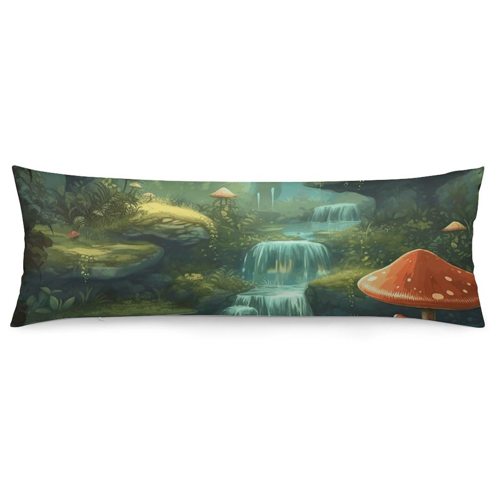 2 Pack Pillow Cases for Hair and Skin, Soft Breathable Pillow Case Covers with Hidden Zipper, View of Fantasy River Mushroom Pillowcase 20"x54" Pillow Covers for Sleeping Gift