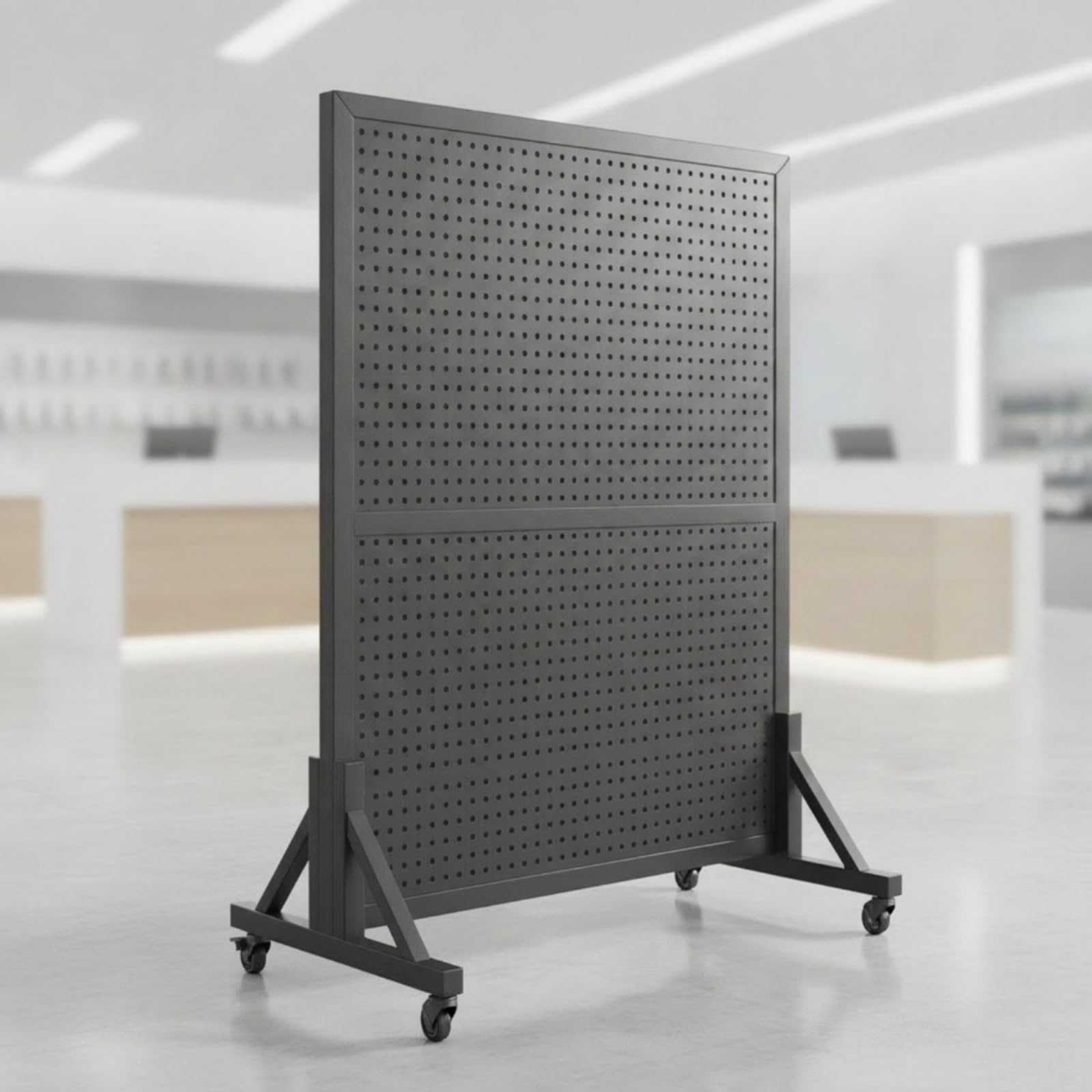 Pannello Forato con Ruote Autoportante Pannello Espositivo Mobile Versatile Espositore a Griglia con Ruote per Negozianti, Commercianti, Fiera, Nero, 100x120 Cm