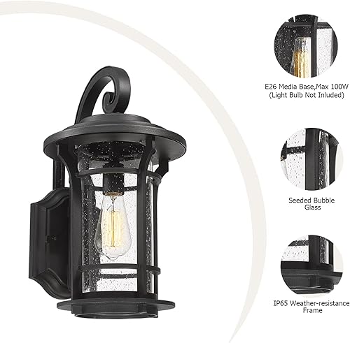 Miniatura 3 de Farol de pared exterior al aire libre, aplique moderno de pared de granja, farol, luz de porche, iluminación de montaje en pared, acabado negro con