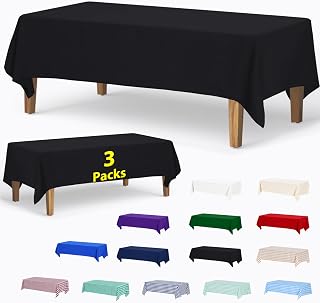 ABCCANOPY 3 Pack Rectangle Polyester Tablecloth 54 x 108 Inch Indoor Outdoor Stain-Resistant Washable Heavy-Duty Fabric Table Cover Elegant Home Decor Black