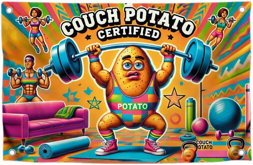 3x5 Ft Polyester Flag with 4 Brass Grommets - Flag with Gym Couch Potato Certified for Wall Decoration - Multicolored Single SidedBanner for Bedroom and Teen Boys or Funny for College Room Banners