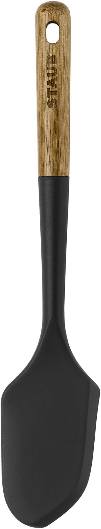 STAUB Silcone Spatula, Great for Mixing, Folding, Scraping, and Spreading, Durable BPA-Free Matte Black Silicone, Acacia Wood Handles, Safe for Nonstick Cooking Surfaces