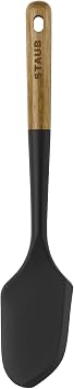 STAUB Silcone Spatula, Great for Mixing, Folding, Scraping, and Spreading, Durable BPA-Free Matte Black Silicone, Acacia Wood Handles, Safe for Nonstick Cooking Surfaces