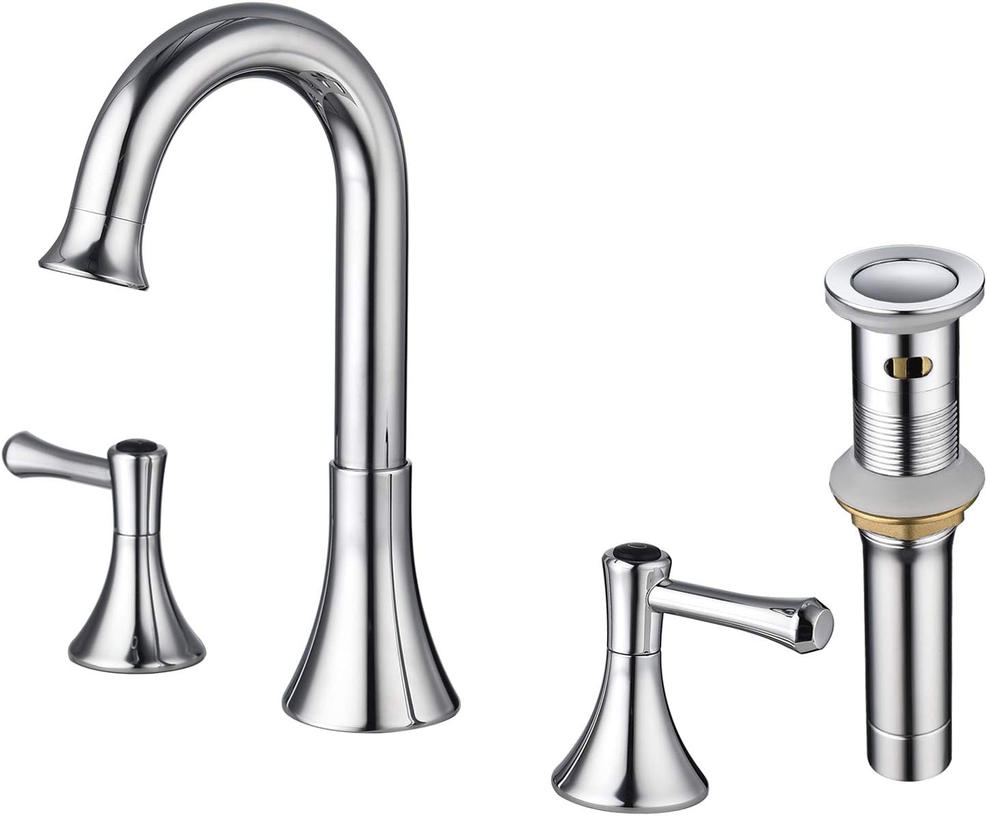 BESTILL 3 Hole Widespread Bathroom Sink Faucet, Pop-Up Drain and Water Supply Hoses Included, Chrome