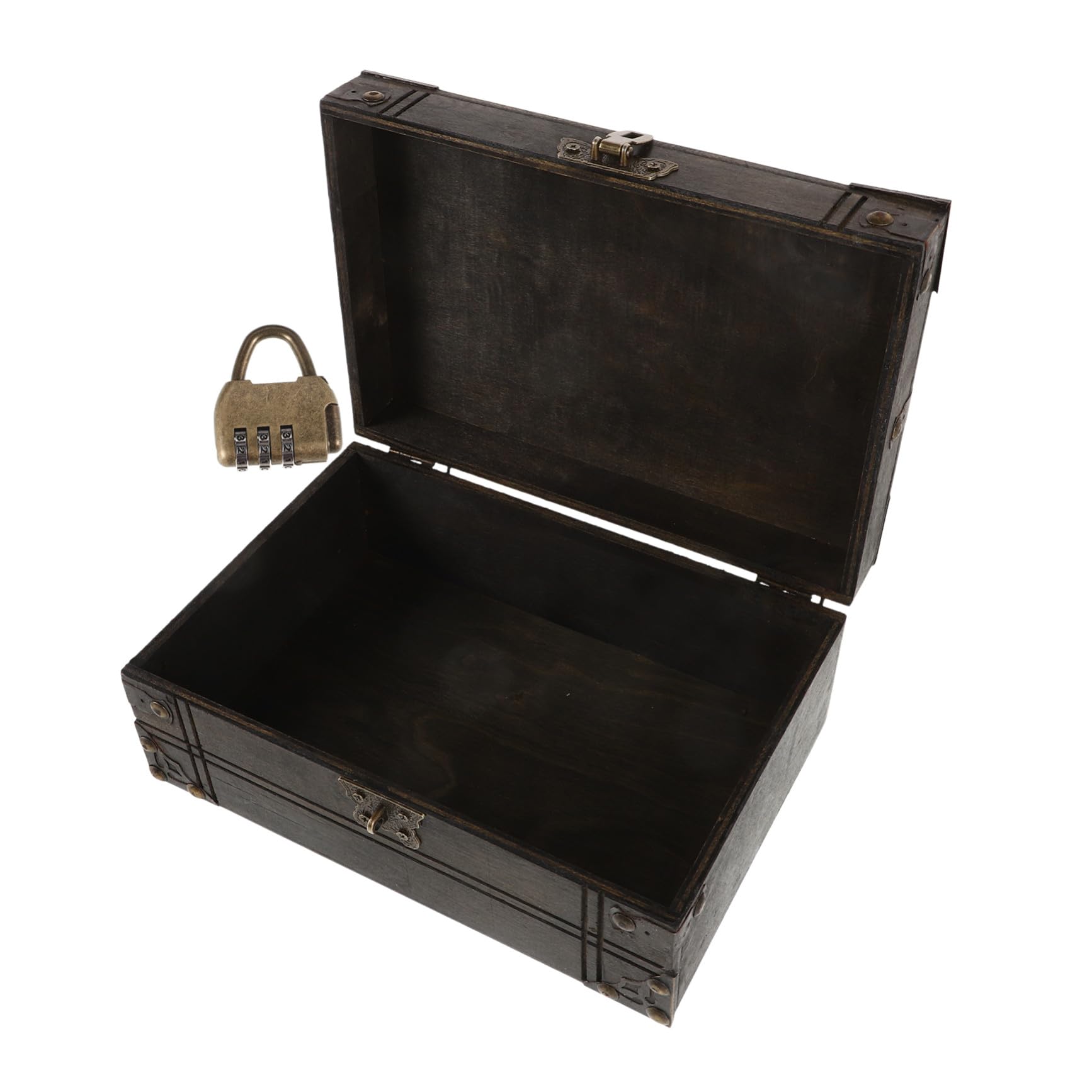 Coffre au trésor vintage en bois noble avec détails métalliques