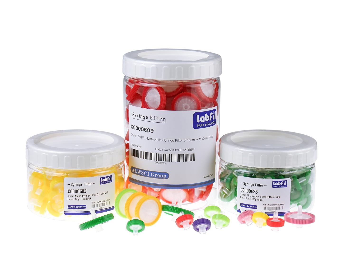 100 pezzi Filtro per Siringa in Nylon con Dimensione dei Pori di 0,22 μm, Diametro Della Membrana di 13 mm, Filtro per Siringa da Laboratorio, Filtro per Siringa HPLC e GC