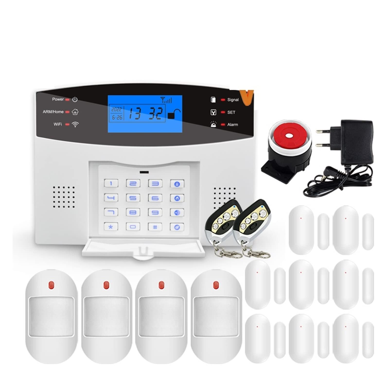System alarmowy Wi-Fi Tuya WiFi inteligentny system alarmowy do domu bezpieczeństwo gsm Alarm antywłamaniowy 433MHz bezprzewodowy czujnik dymu do drzwi i okien zestaw syreny słonecznej (Color : E, S