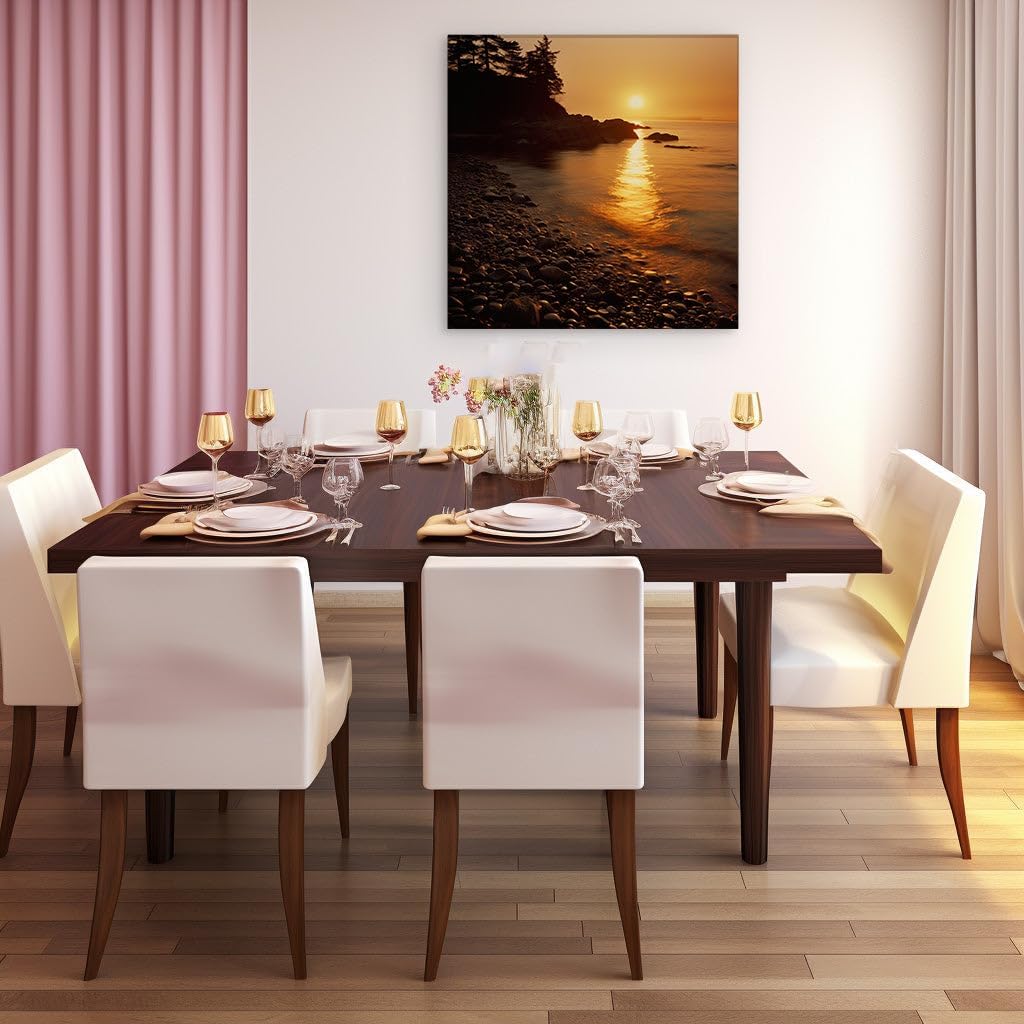 Canvas for Living room. Sunset Serenity on a Rocky Seashore, 27 x 18 inch Canvas Wall Art - Contemporary Masterpieces - Modern Home Decor