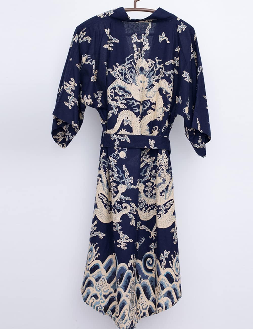 Ystylee Men's Kimono Robe Dragon Vintage Printed Lightweight Cotton Linen Japanese Haori Samurai Robe with Belt