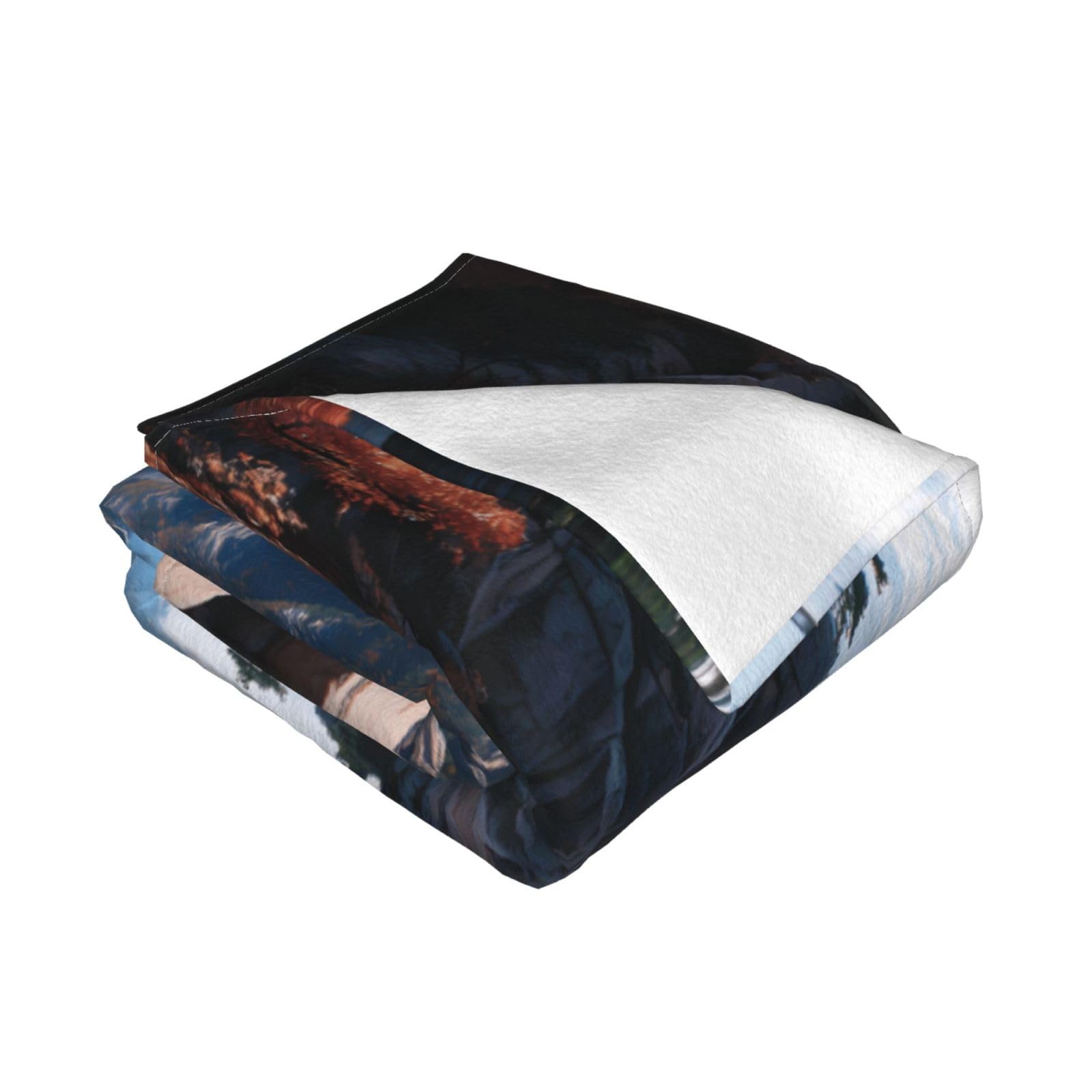 Manta de viaje portátil de 80 x 60 pulgadas, suave, resistente a las arrugas, plegable, exquisita impresión de carretera de montaña empinada