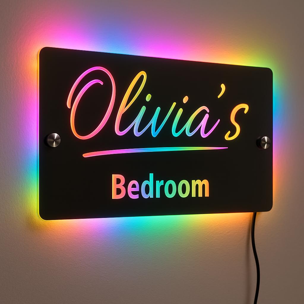 Custom Engraved Personalised Name Mirror with LED Lighting, Remote Control, and Wall Mounting Stand Offs - Elegant 350mm x 200mm EngravedMirror