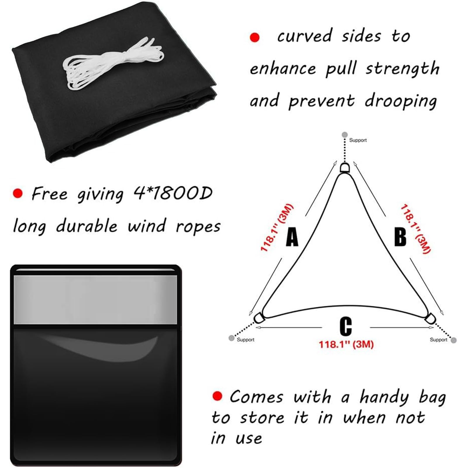HEYOMART Sun Shade Sail Waterproof Outdoor Garden Patio Party Sunscreen Awning 3x3x3m Triangle Canopy 98% UV Block with Free Rope - Image 2