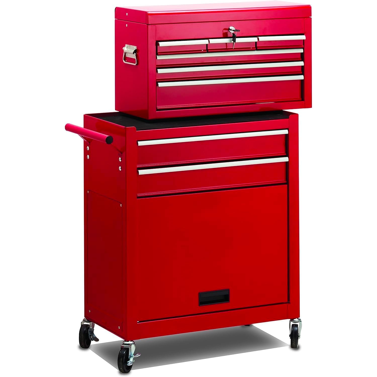Avilia Carrello Porta Attrezzi Completo con Ruote per Officina - Acciaio Rosso Scomponibile, 5 Cassetti e Scomparti Chiudibili, 61.6x33x108.7 cm, Ideale per Meccanico, con Ruote