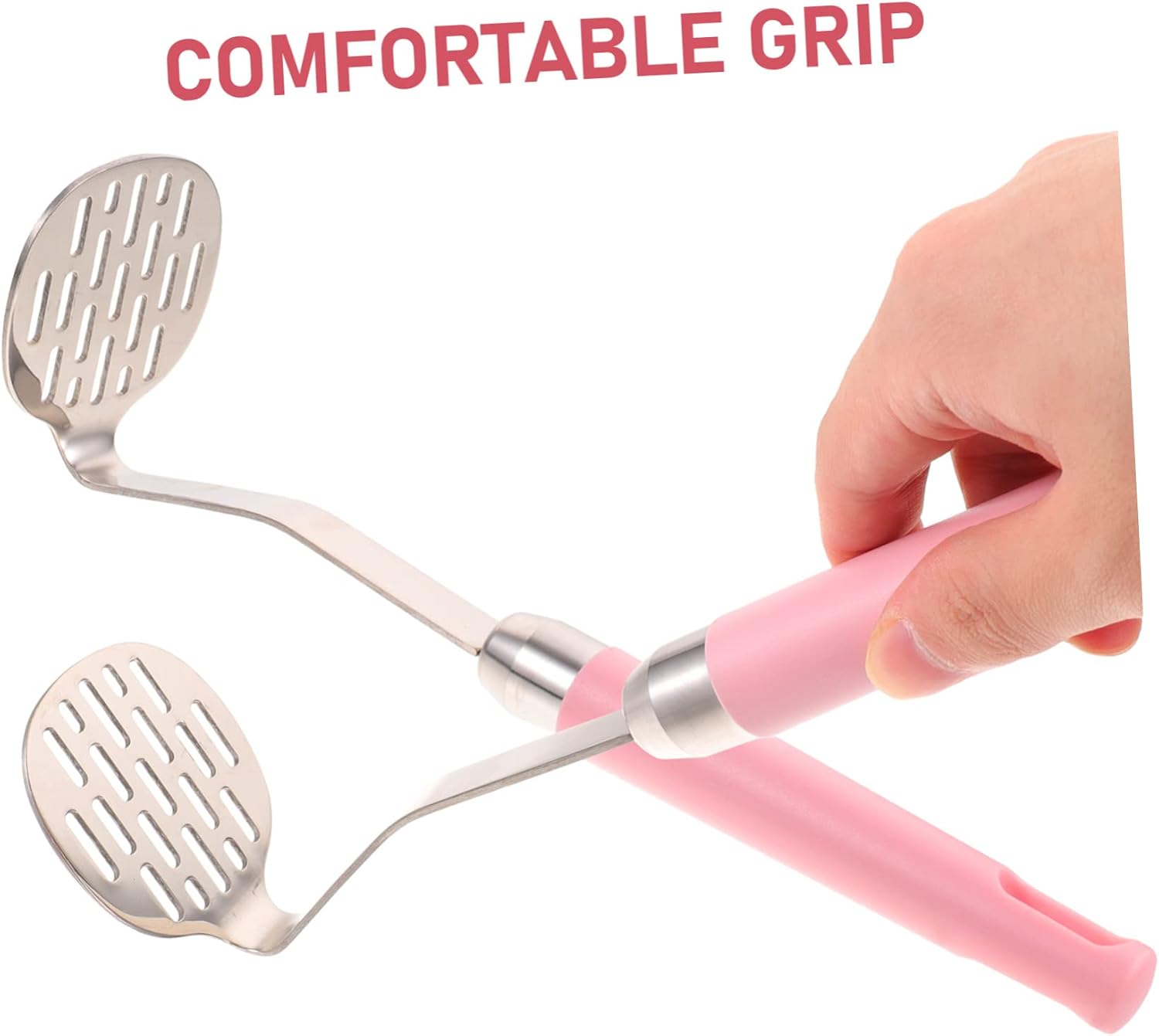 Stainless Steel Manual Potato Crusher with Comfortable Grip Vegetable Masher for Mashed Potatoes Carrots Pumpkin and Fruit Puree Food Safe Kitchen Tool