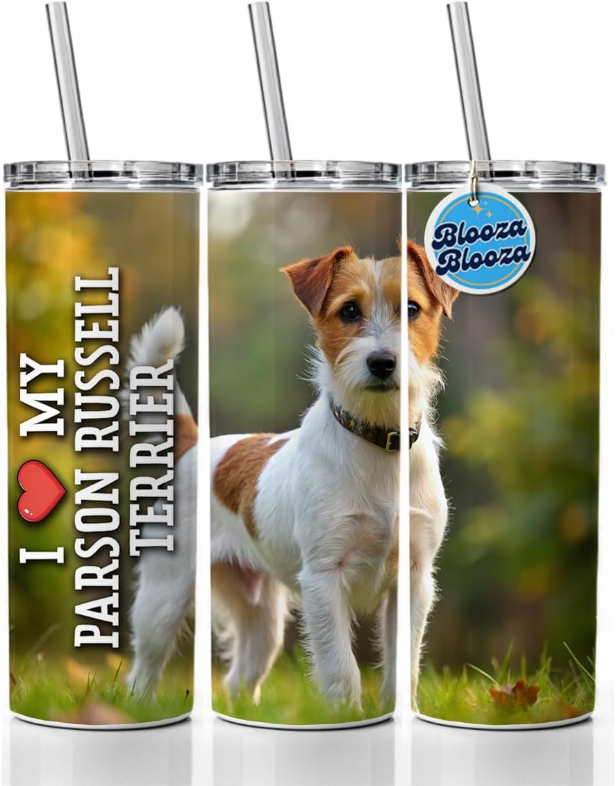 I Love My Parson Russell Terrier Dog Heart Skinny Tumbler 20oz with Straw Insulated Water Bottle Gift