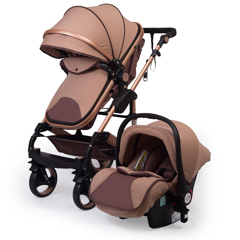 Kinderwagen California, 3 in 1 Kombikinderwagen Megaset 8 teilig inkl. Babywanne, Sportwagen, Babyschale, und Zubehör, zertifiziert nach der Sicherheitsnorm EN1888, beige