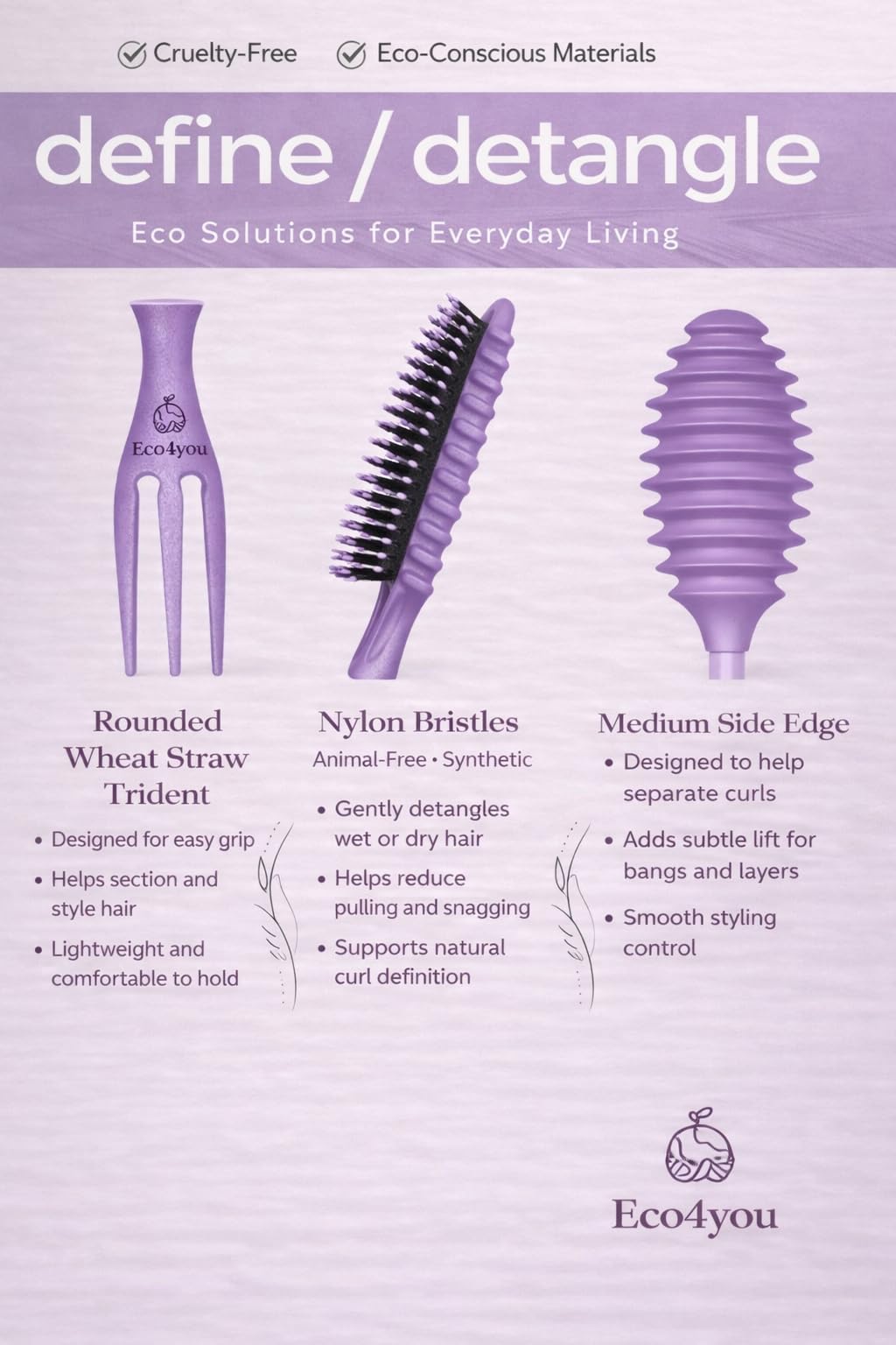Cepillo ecológico para definir rizos, desenredante para cabello húmedo y seco, cepillo de peinado para cabello rizado, ondulado y dañado, reduce el encrespamiento, material de paja de trigo natural,