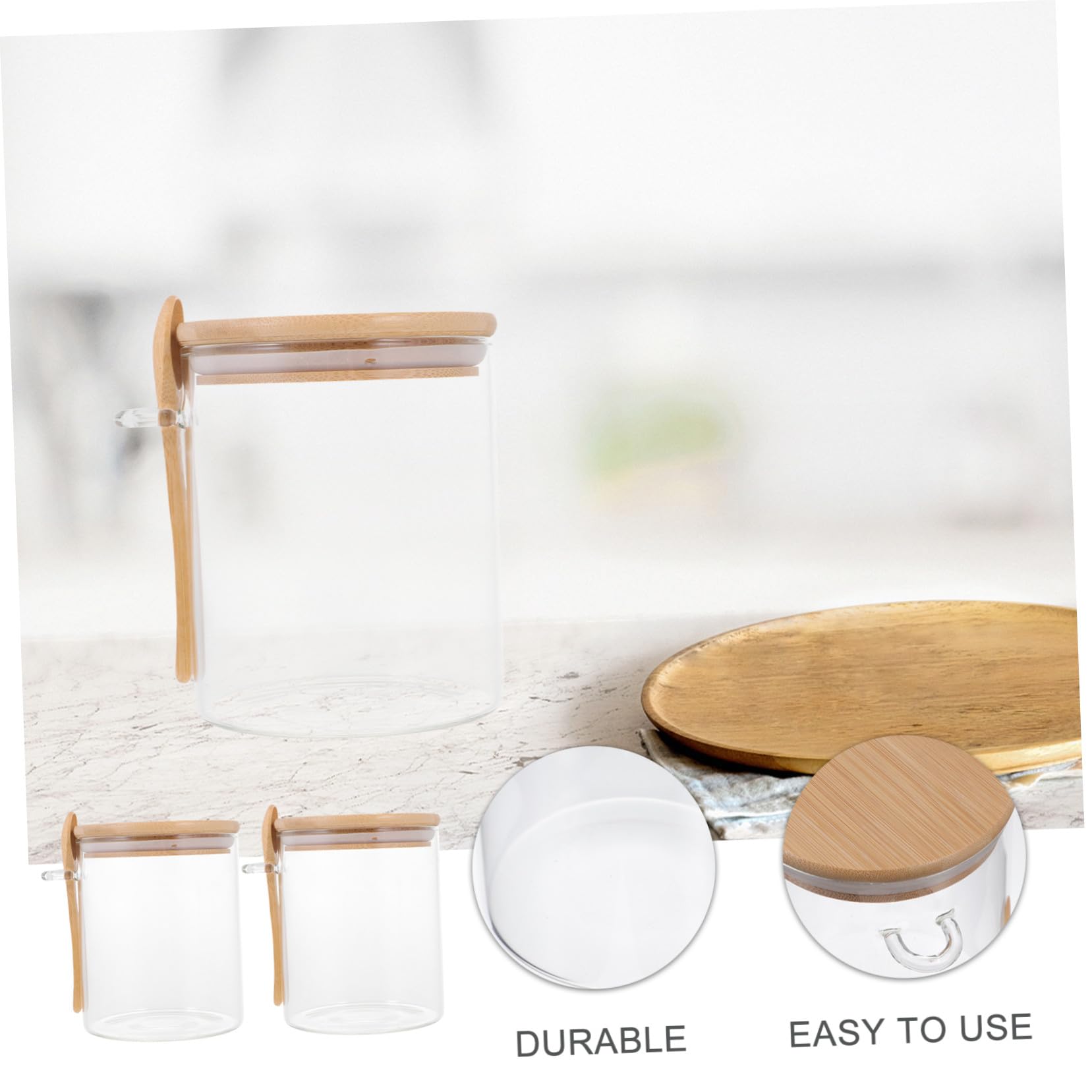 VALICLUD 2 Stück Teiliges Glas Vorratsglas mit Holzdeckel und Löffel Luftdichte Küchen Aufbewahrungsgläser für Kaffee Tee Gewürze Bpa freies Food Storage Jar Stapelbar und Robust