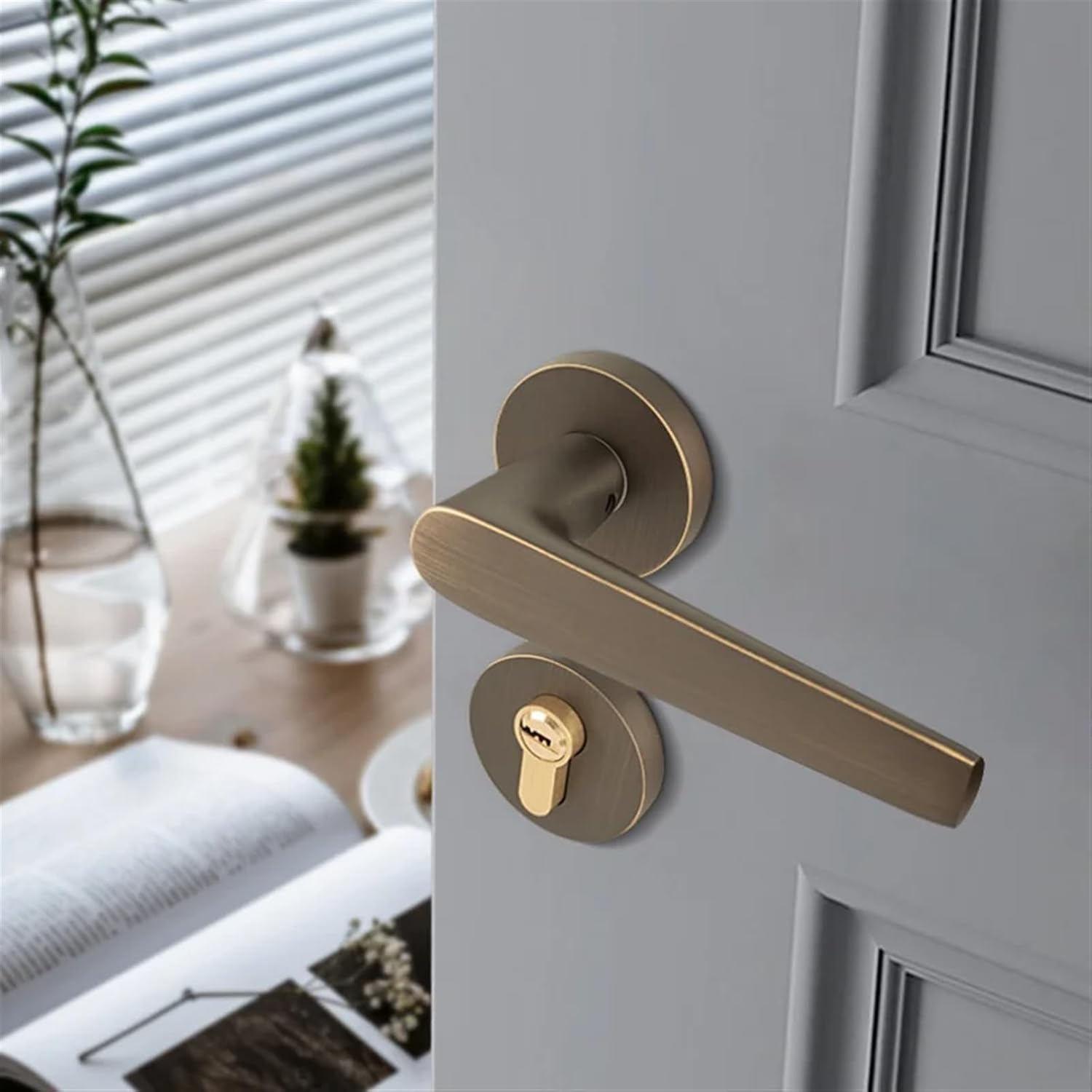 Copper Split Door Lock Mute Room Door Handle All Copper Key Cylinder Bedroom Household Locks Room Door Locks Door Locks 1Pcs 45mm(B-72MM)