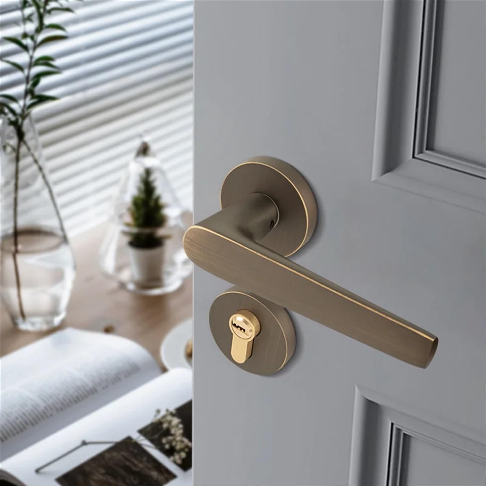 Cerradura de puerta dividida de cobre, silenciosa, con manija for puerta de habitación, cilindro de llave de cobre, cerraduras for dormitorio, hogar, 1 unidad de 45 mm(B-72MM)