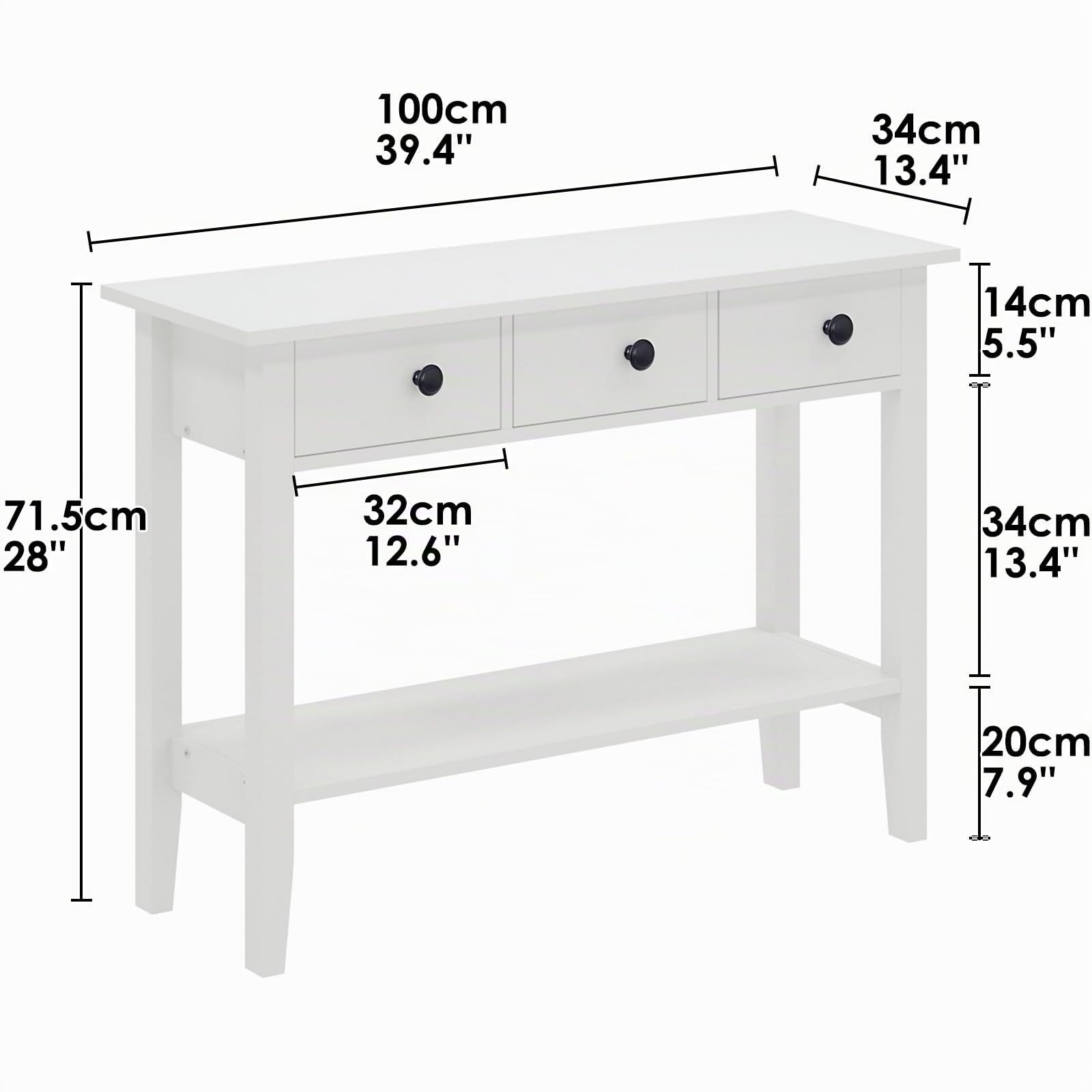 SogesHome Tavolino consolle Kosole classico da corridoio bianco con cassetti e ripiano aperto per la conservazione (NT-W-3)