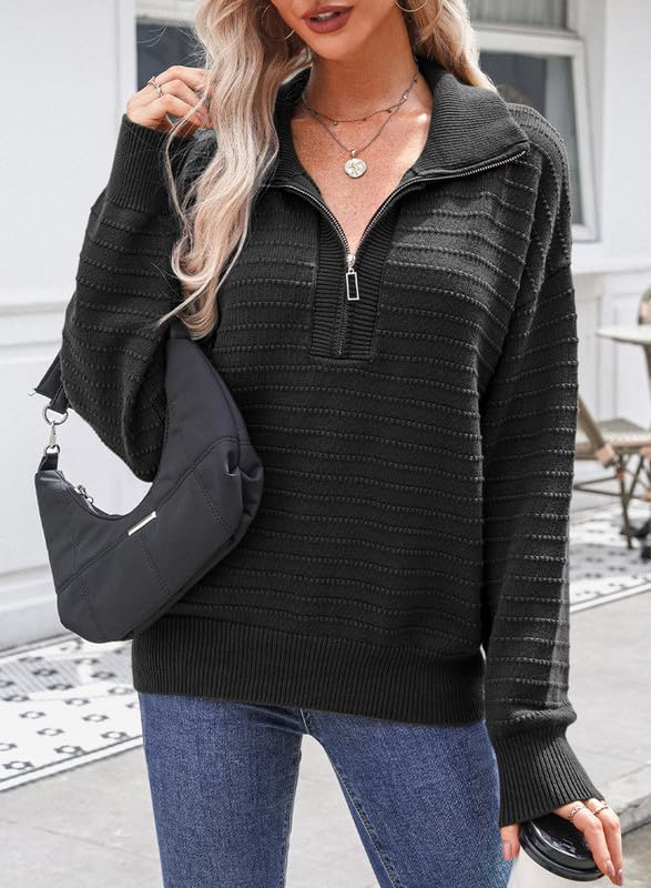 Image of Dokotoo Womens Quarter Zip Pullover Turtleneck Sweater Long Sleeve Fall Outfits Ribbed Knit Winter Sweaters