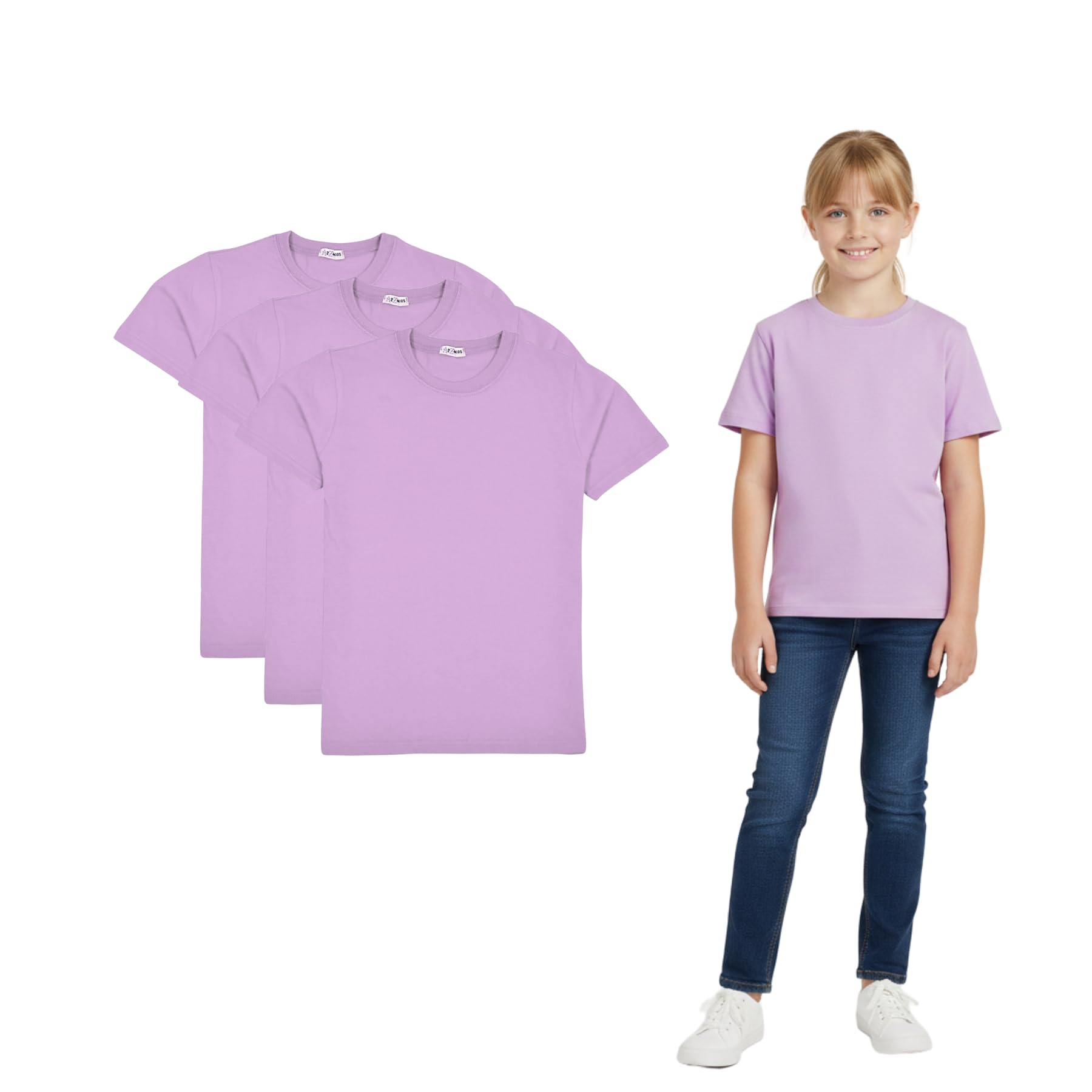 A2z 4 Kids Unisex Kids Lilac Pack Of 3 Plain - T Shirt Pl 3 Pack 13