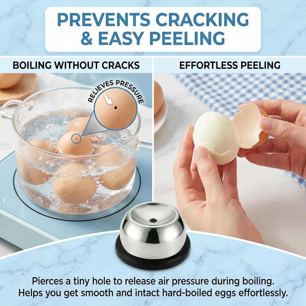 1 Perforador/abridor de huevos de acero inoxidable con cierre de seguridad, perforador de huevos para huevos duros, práctico ayudante de cocina, apto para lavavajillas, negro.