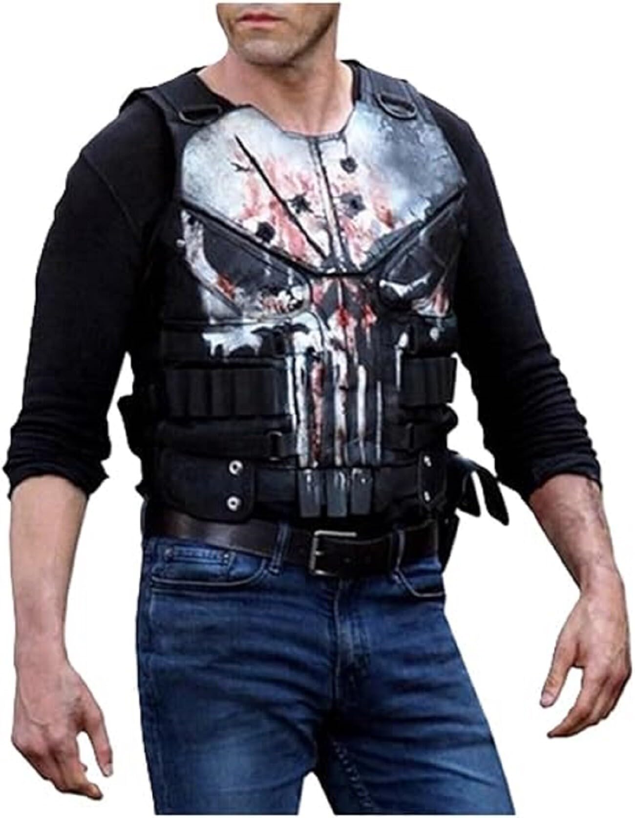 Gilet da uomo in pelle con logo del teschio di Frank Castle