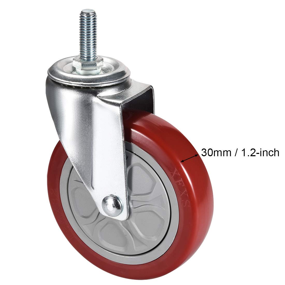 Lenkrollen PU Lenkrad Lenkrad 5 Zoll Durchmesser M12 x 30 mm Gewindestab Kapazität 308 lb, 2 Stück