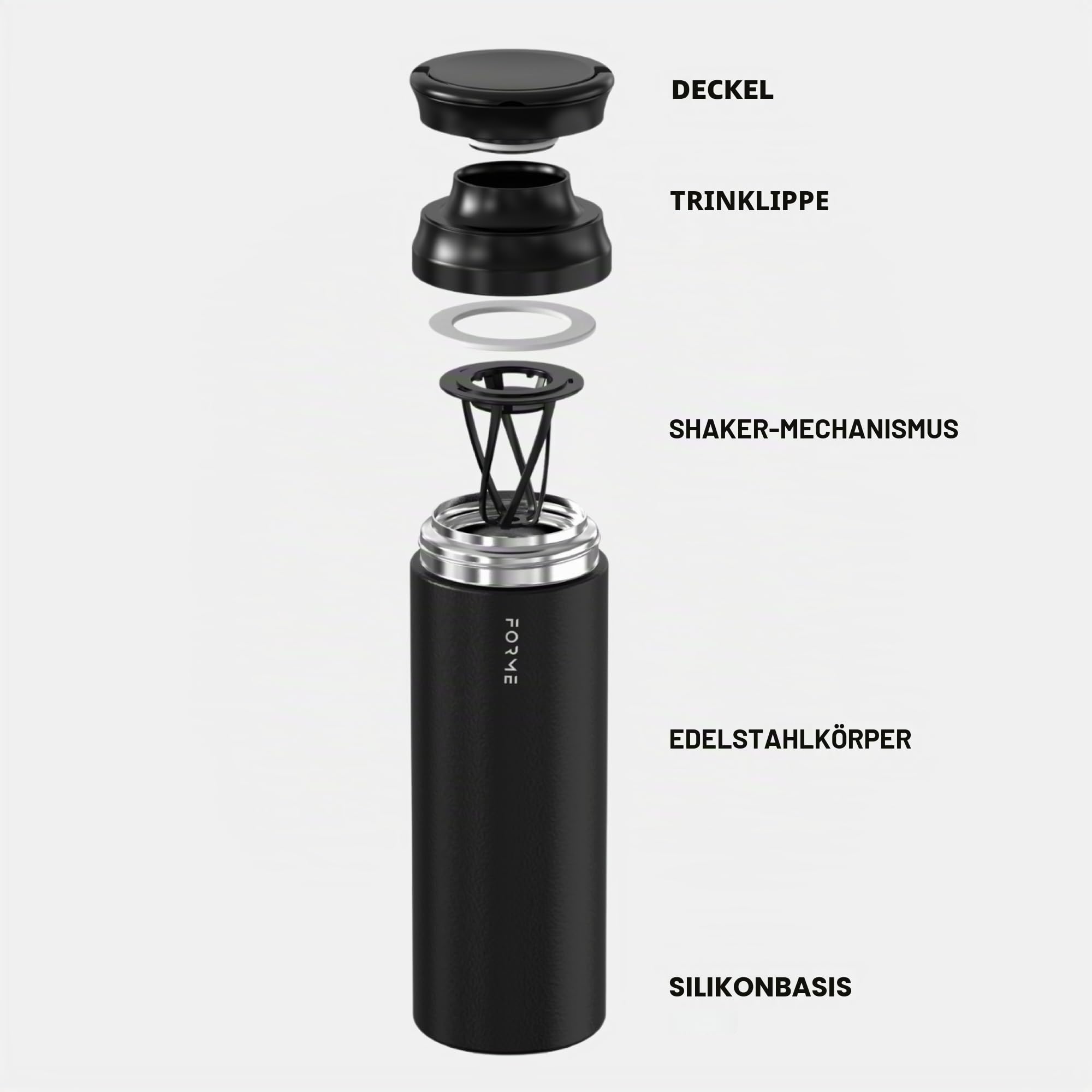 FORME Shaker 700 ml – Edelstahl-Protein-Shaker – Doppelwandig vakuumisoliert – Kalt und Heiß – Leiser – Auslaufsicher – Passend für Becherhalter