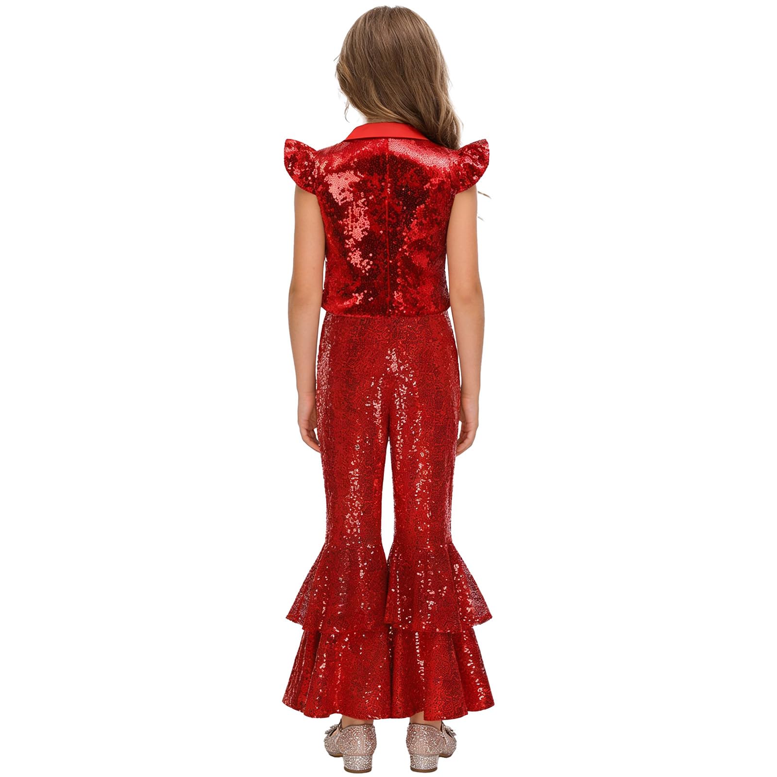 Bambina T Shirt Con Godronature Costumi Da Ballo Per Ragazze Pantaloni Flare Sequine Bambine Abbigliamento Per Danza Hip Hop Hip Hop