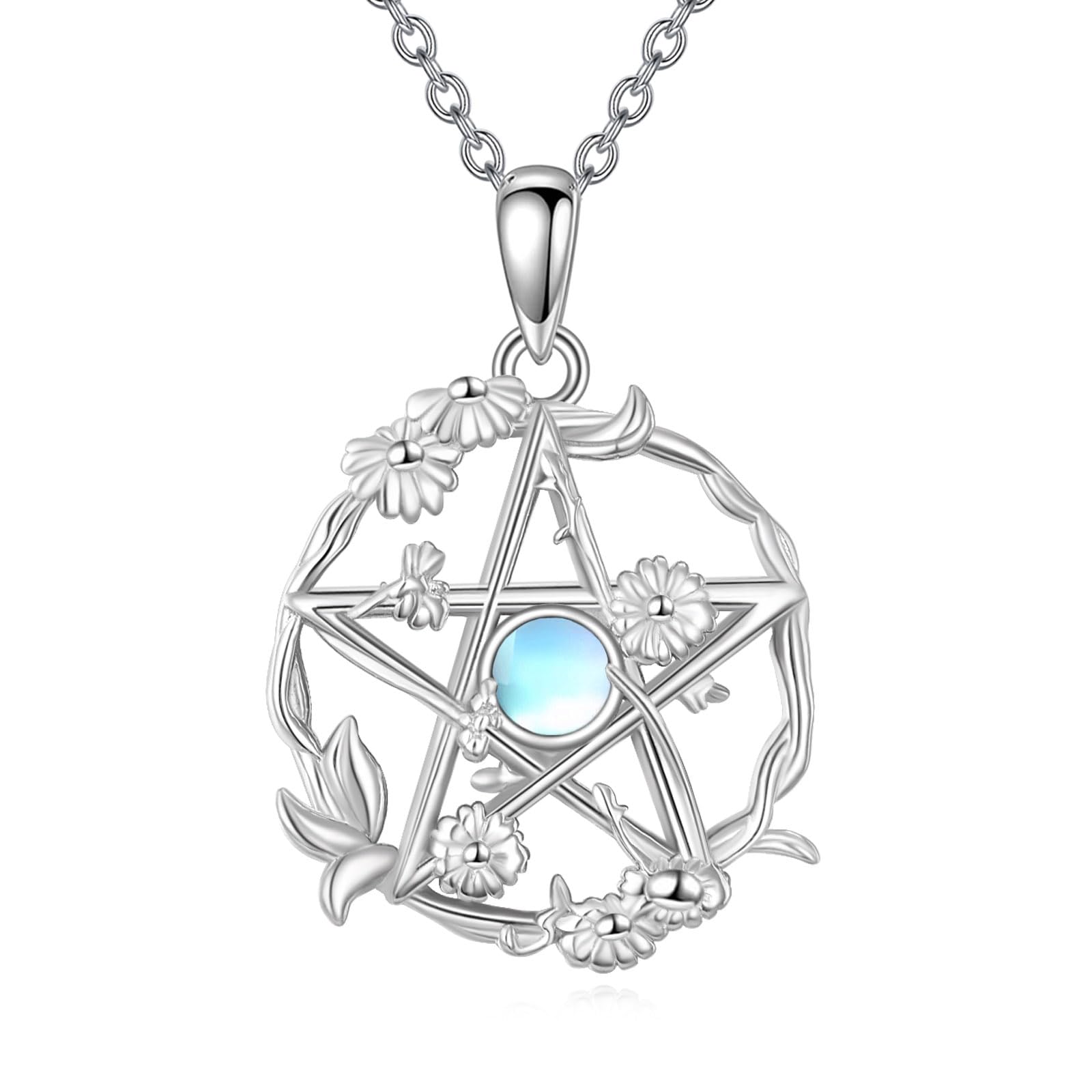 LWQQWL Pentagram Daisy Necklace for Women 925 Sterling Silver Birthstone Pentacle Pendant Necklace Pentacle Jewelry Birthday Gifts