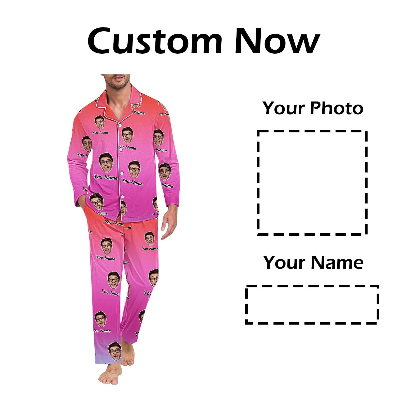 Generisch Pijama Hombre Camiseta Conjunto de Pantalones Divertidos para Hombres Mujeres Parejas a juego Unisex Nombres Personalizados Albornoz Hombre Algodón