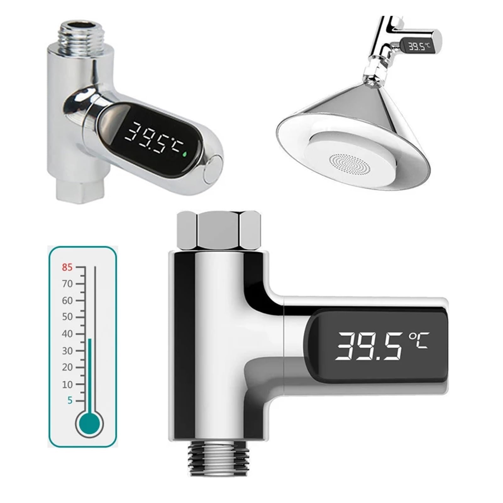 Misuratore di portata d'acqua, Termometro For Doccia Con Display A LED, Flusso 5-85℃, Termometro For Acqua Autoalimentato, Monitoraggio A Cura Del Bambino, Contatore Intelligente Di Energia(B)