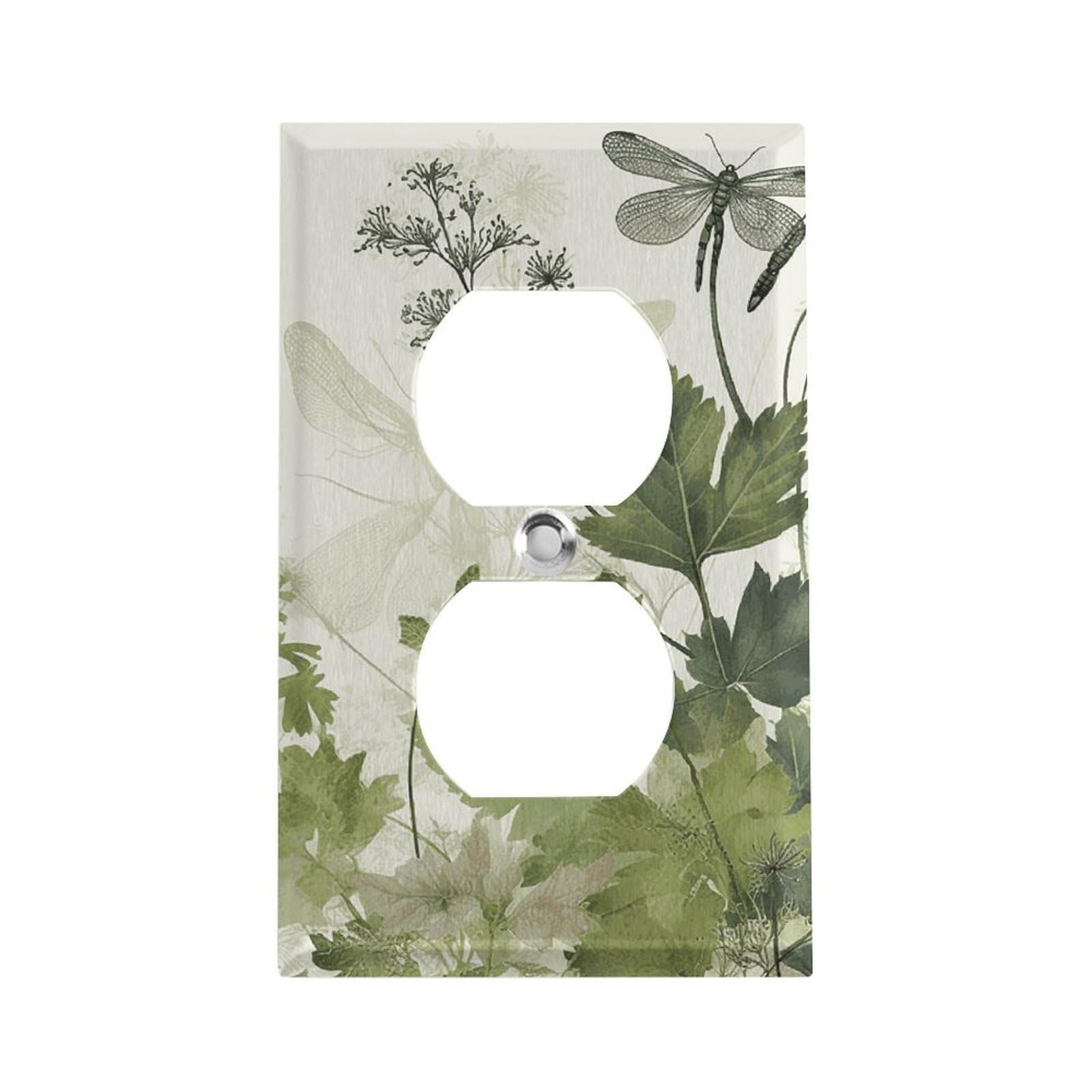Foliage and Herb Socket Cover with Fashionable Winged Dragonflies Electrical Plug Covers Safe Easy Installation No Fade Switch Cover for Home Living Room