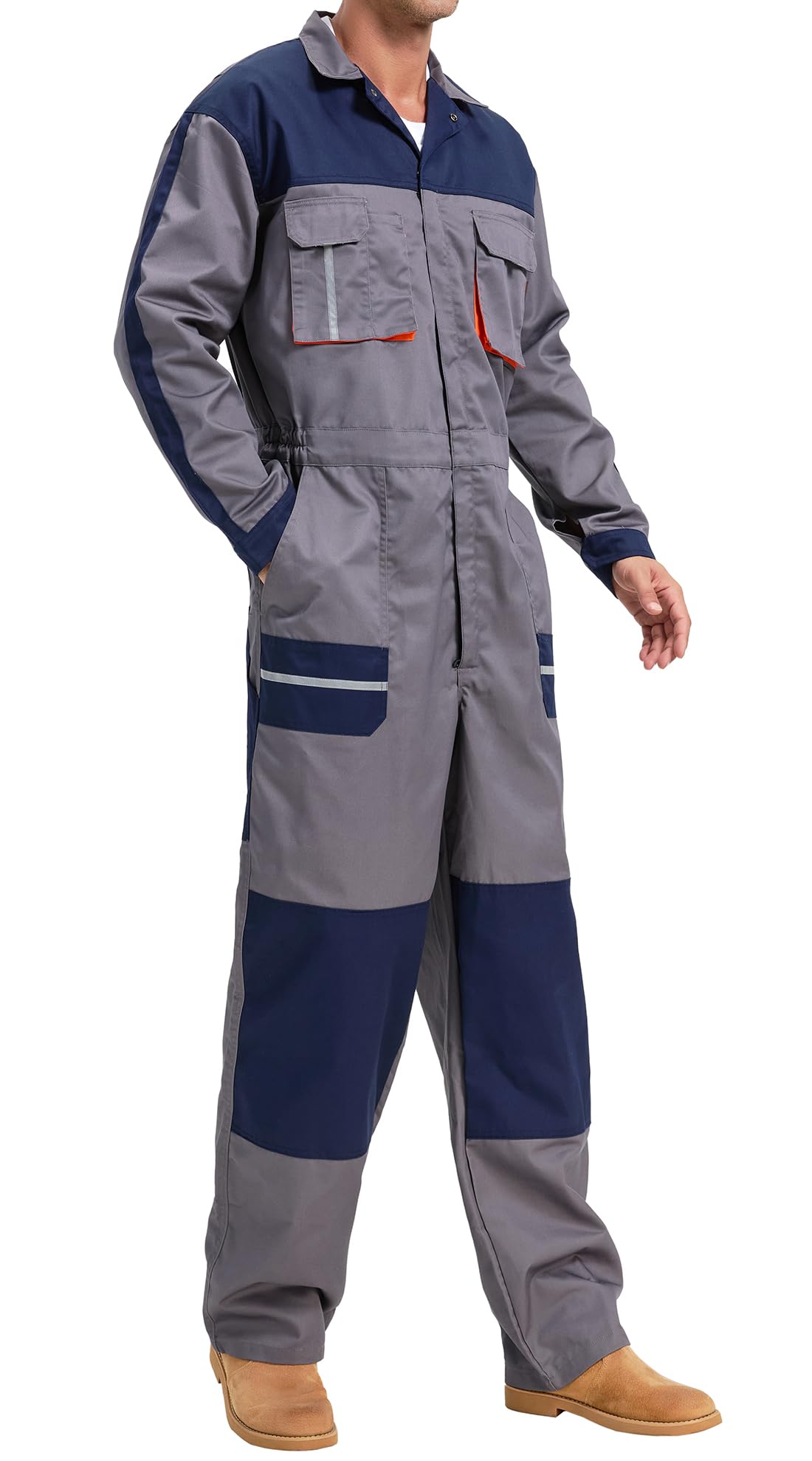 Mono de Trabajo de Hombre de Manga Larga con Rodilleras Puños y Cintura con Elástico, Pantalones con Peto de Trabajo para jardín y Garaje (Gris Oscuro, M)