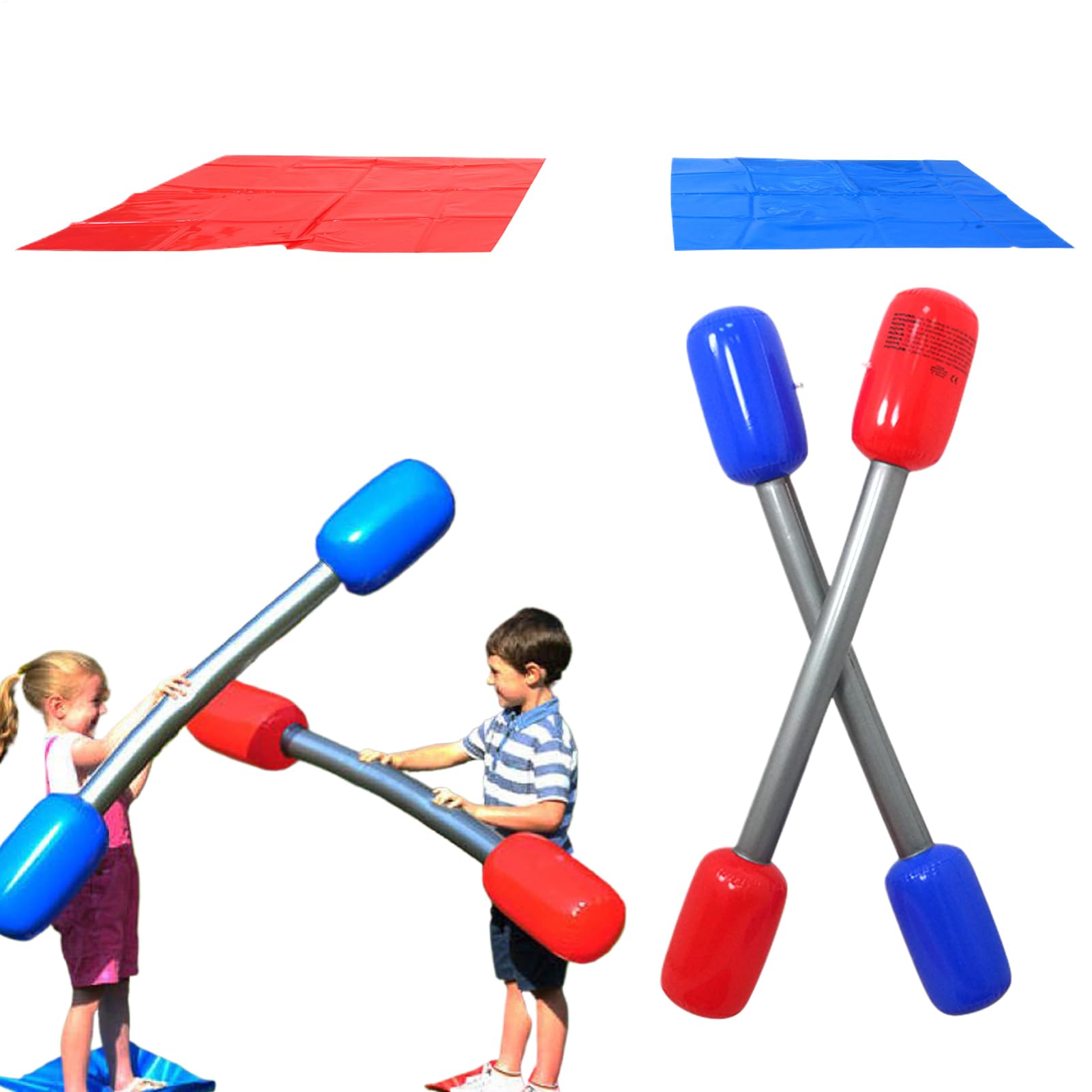 Inflatable Gladiator Game Set, Inflatable Gladiator Battle Duel Sticks For Kids Aged 5 Years+ , Podium Mats Kit, Role Playing Accessories, Outdoor Interactive Playing Games For Boys Girls Adults