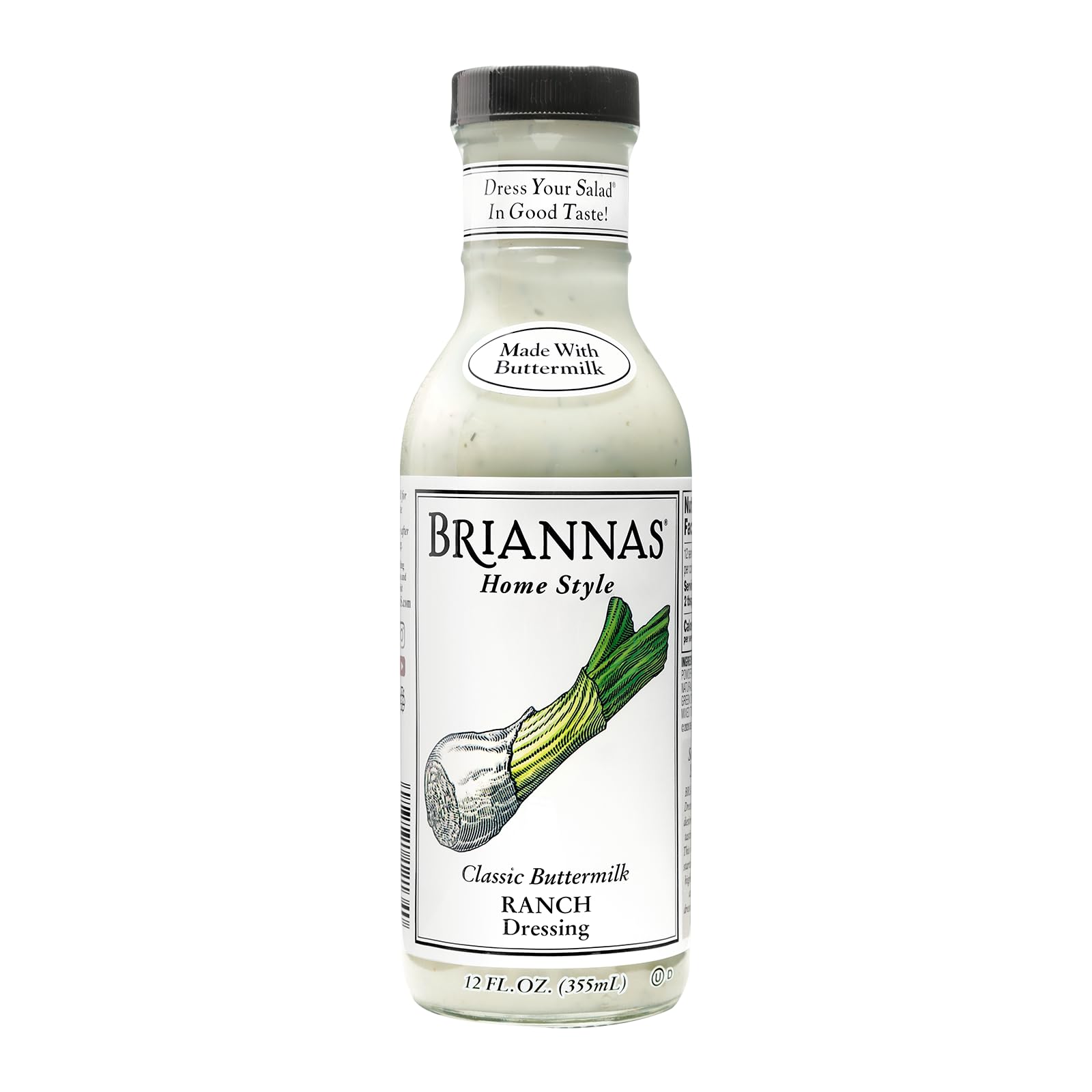 BRIANNAS - Home Style Classic Buttermilk Ranch Dressing – Fine Salad Dressing made with Premium Ingredients - Gluten Free, Kosher, & Low Sugar Dressing - 12 oz. Bottle