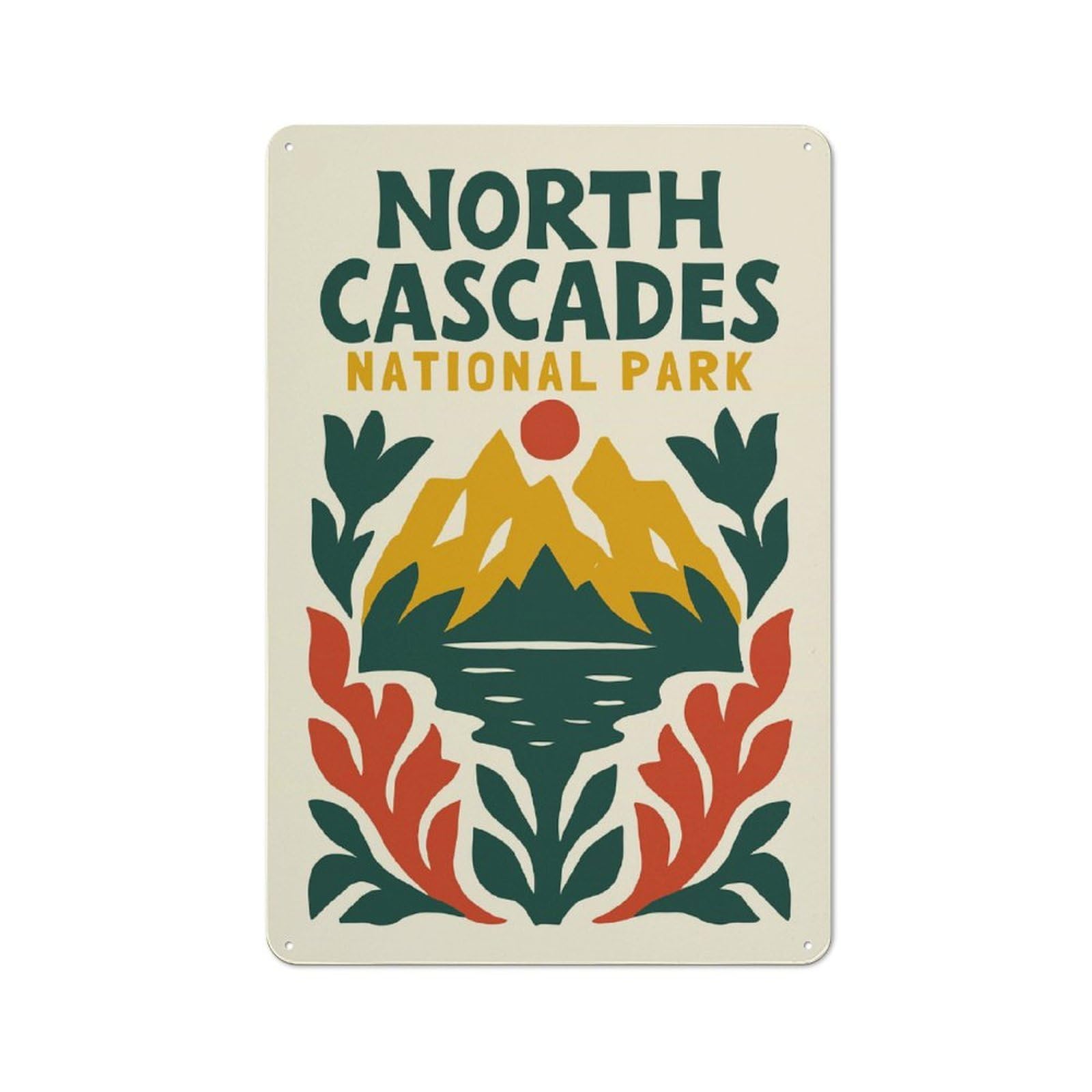 Junmoney Style-12 North Cascades National Park Illustration Retro-Style Tin Sign 30X20cm For Guest Room Or Hallway, A Christmas Gift For People Styling Guest Room And Hallway