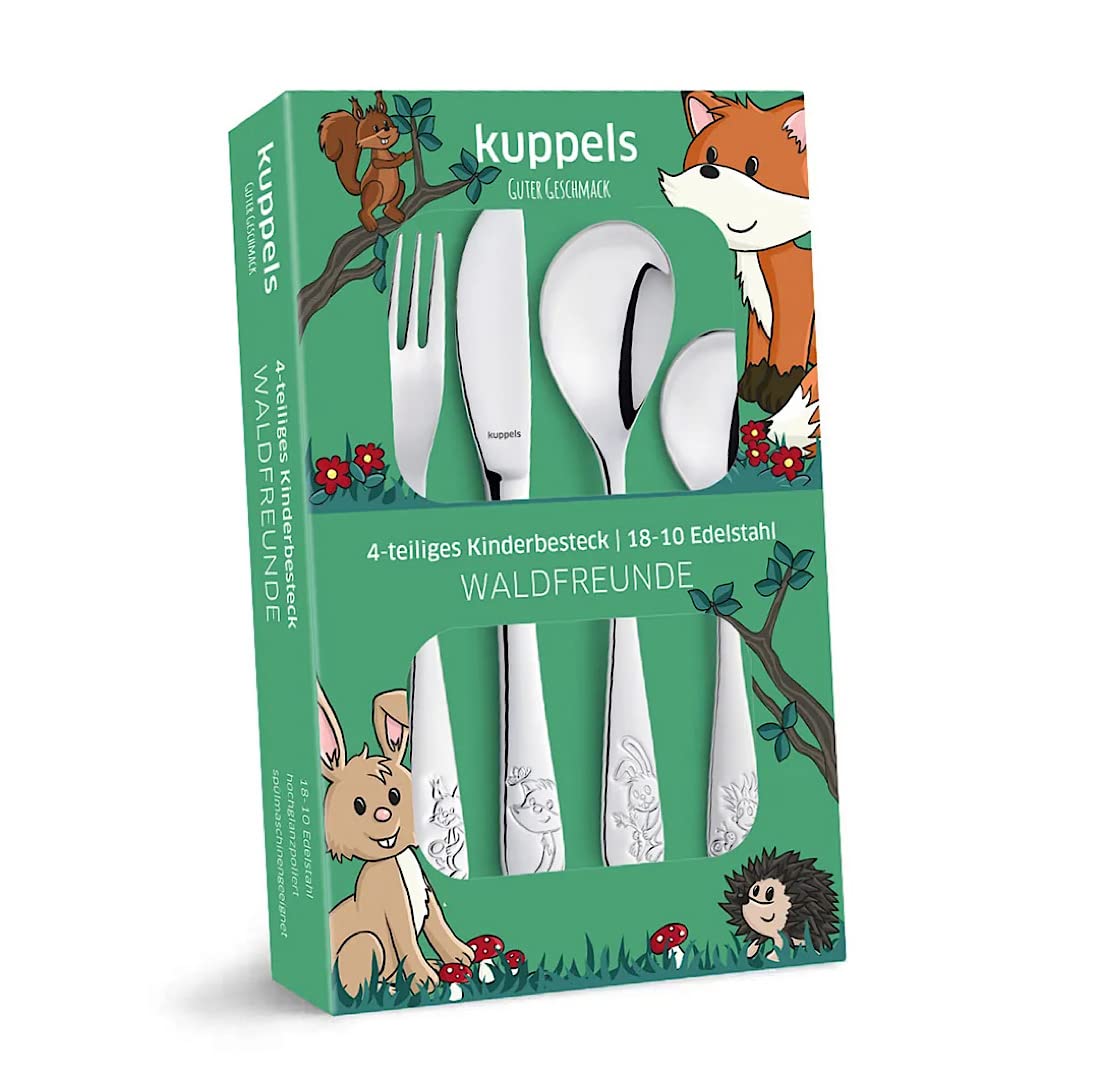 Kinderbesteck "Waldfreunde" mit Namen und gratis Namensanhänger als Geschenk/dauerhafte Lasergravur - 4-teilig/Made in Germany